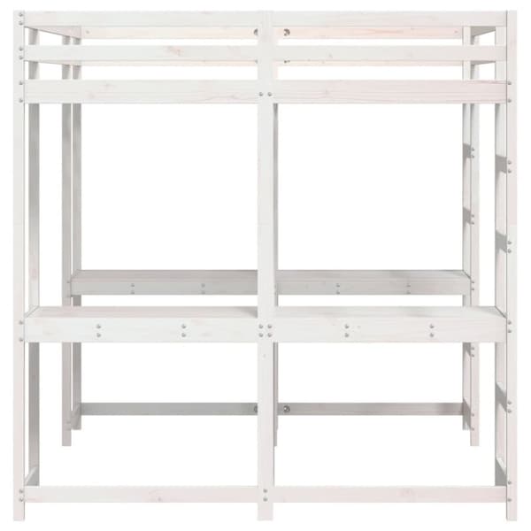 vidaXL Køyeseng med skrivebord og stige hvit 200x200 cm heltre furu