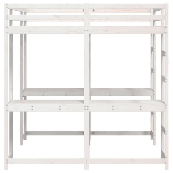 vidaXL højseng med skrivebord 140x200 cm massivt fyrretræ hvid