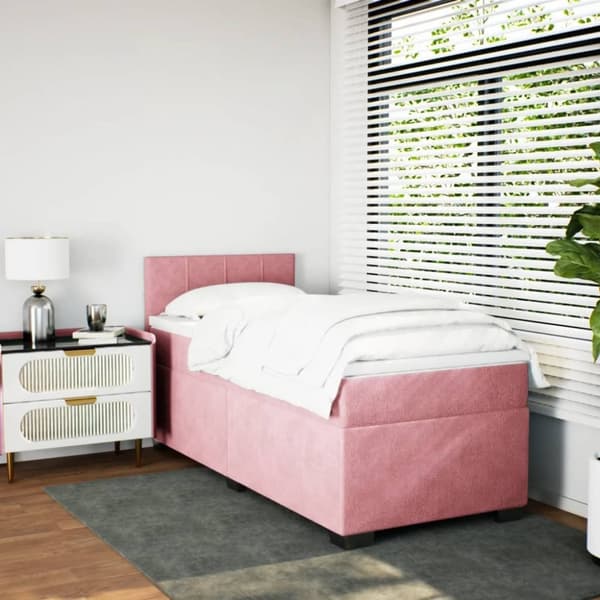 vidaXL Seng med madrass boksfjær rosa 90x190 cm fløyel