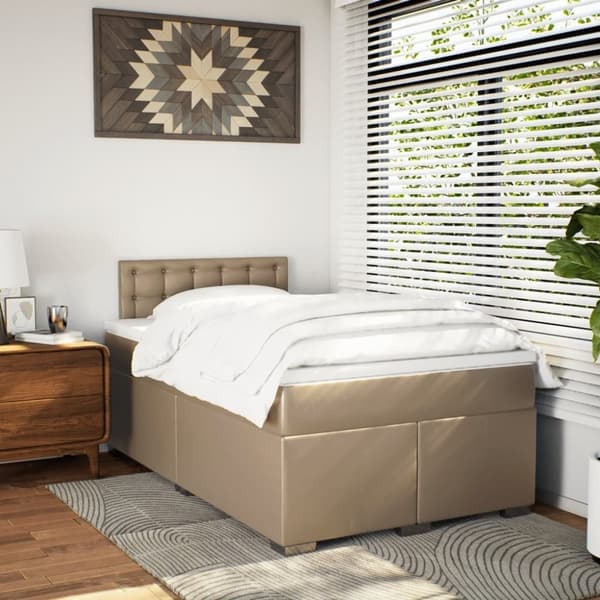 vidaXL Ramsäng med bäddmadrass cappuccino 120x190 cm konstläder
