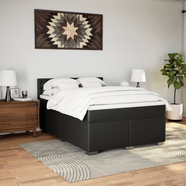vidaXL kontinentalseng med madras 140x190 cm kunstlæder sort