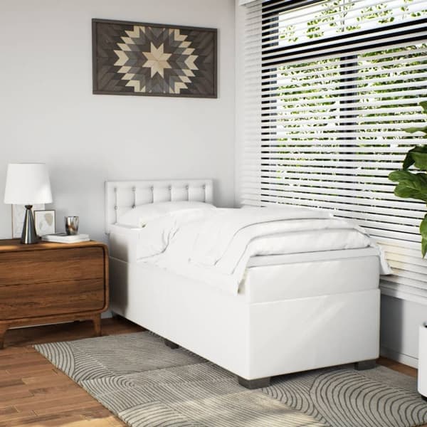 vidaXL kontinentalseng med madras 100x200 cm kunstlæder hvid