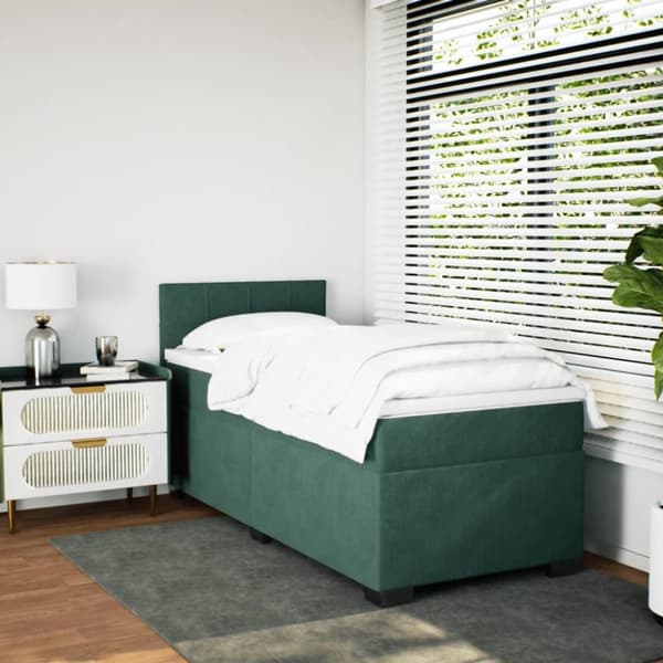vidaXL Ramsäng med madrass mörkgrön 90x190 cm sammet
