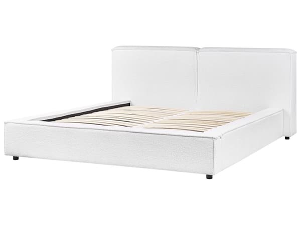 Seng Hvid Boucle 160 x 200 cm Moderne To Mands Seng Blød Sengegavl Dobbeltseng Sengeramme Retro Design