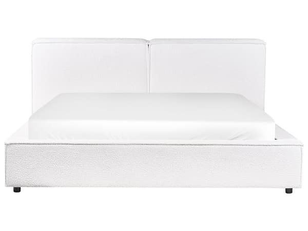 Seng Hvid Boucle 160 x 200 cm Moderne To Mands Seng Blød Sengegavl Dobbeltseng Sengeramme Retro Design
