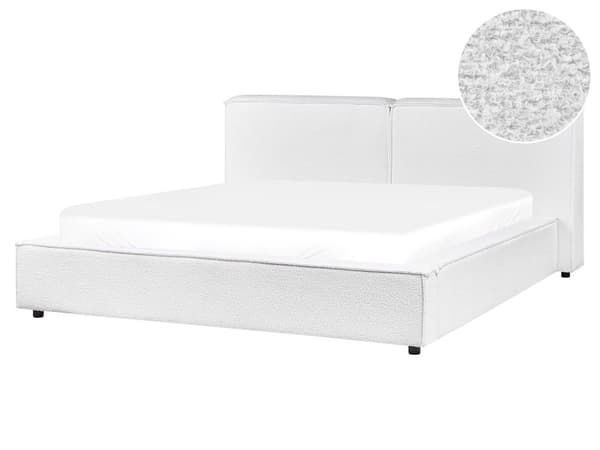 Seng Hvid Boucle 160 x 200 cm Moderne To Mands Seng Blød Sengegavl Dobbeltseng Sengeramme Retro Design