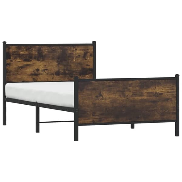 vidaXL Sängram utan madrass metall rökfärgad ek 100x190 cm