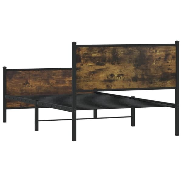 vidaXL Sängram utan madrass metall rökfärgad ek 100x190 cm