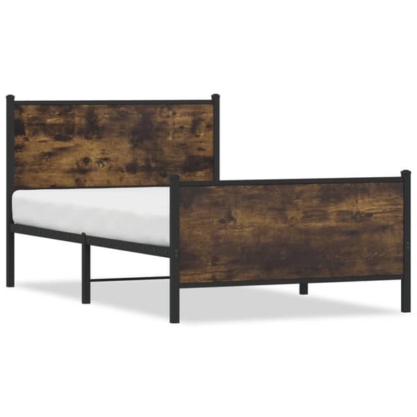 vidaXL Sängram utan madrass metall rökfärgad ek 100x190 cm