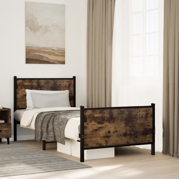 vidaXL Metallinen sängynrunko ilman patjaa savutammi 75x190 cm