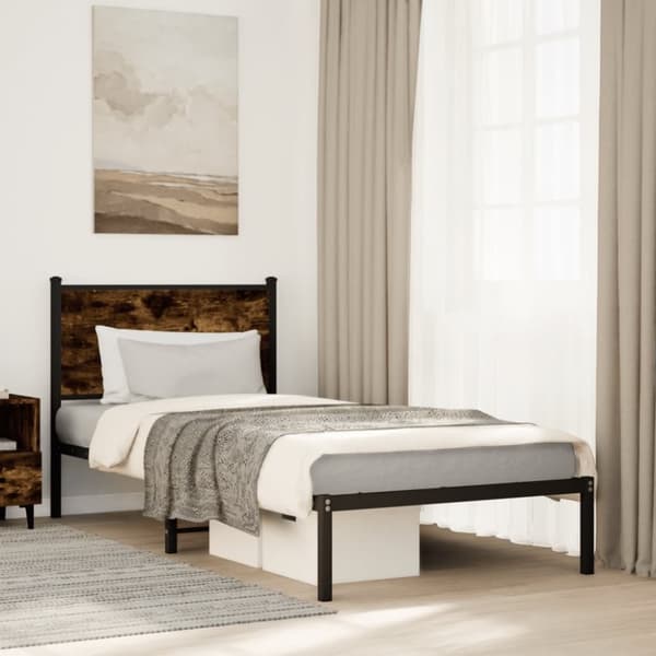 vidaXL Metallinen sängynrunko ilman patjaa savutammi 90x200 cm