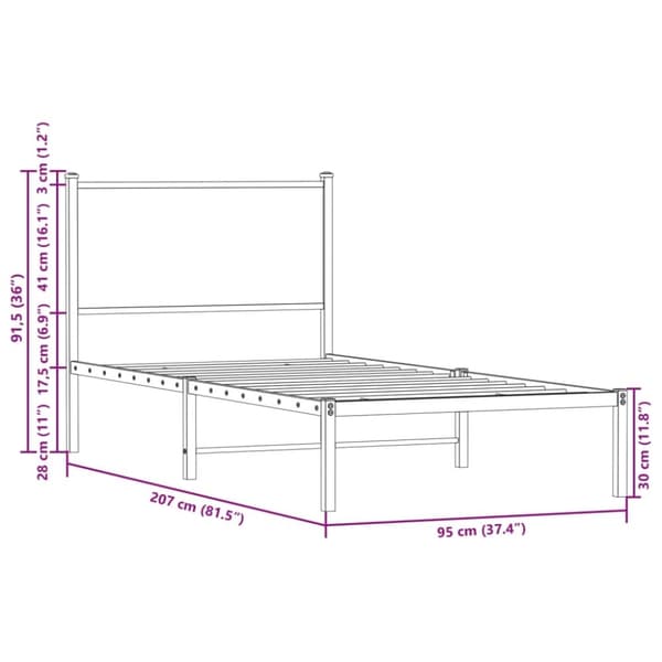 vidaXL Metallinen sängynrunko ilman patjaa savutammi 90x200 cm
