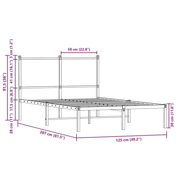 vidaXL Sengeramme i metall uten madrass røkt eik 120x200 cm