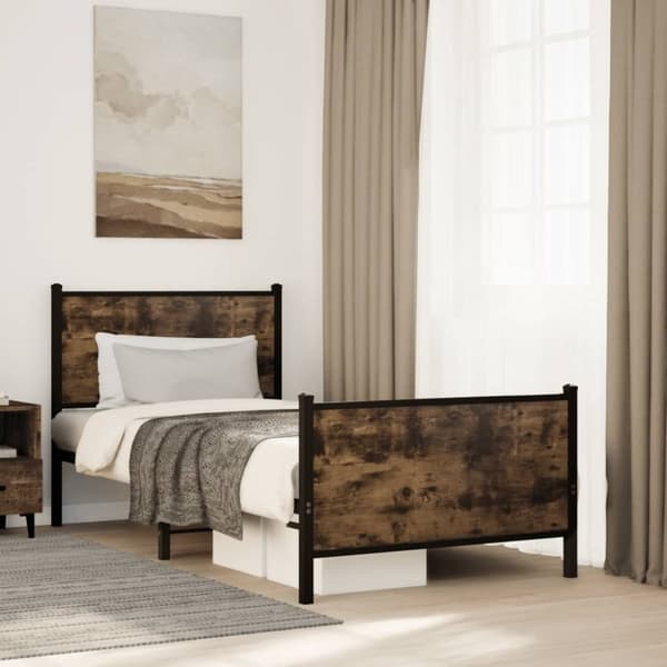 vidaXL Sengeramme i metall uten madrass røkt eik 90x200 cm