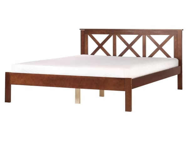 Seng Mørk Træ 160 x 200 cm Moderne Dobbeltseng med Sengegavl To Mands Lav Sengeramme Minimalistisk Design Træseng