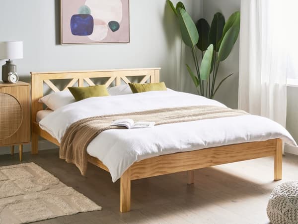 Seng Lyst Træ 160 x 200 cm Moderne Dobbeltseng med Sengegavl To Mands Lav Sengeramme Minimalistisk Design Træseng