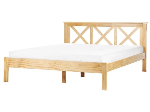 Seng Lyst Træ 160 x 200 cm Moderne Dobbeltseng med Sengegavl To Mands Lav Sengeramme Minimalistisk Design Træseng
