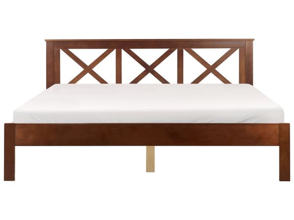 Seng Mørk Træ 180 x 200 cm Moderne Dobbeltseng med Sengegavl To Mands Lav Sengeramme Minimalistisk Design Træseng