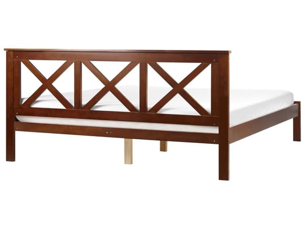 Seng Mørk Træ 180 x 200 cm Moderne Dobbeltseng med Sengegavl To Mands Lav Sengeramme Minimalistisk Design Træseng