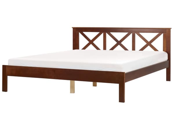 Seng Mørk Træ 180 x 200 cm Moderne Dobbeltseng med Sengegavl To Mands Lav Sengeramme Minimalistisk Design Træseng