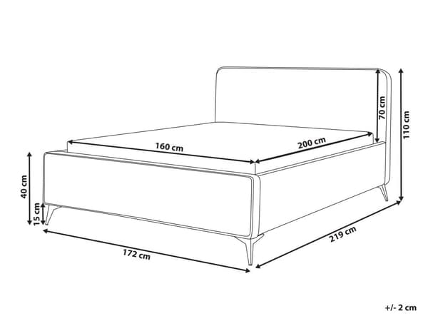 Sänky luonnonvalkoinen 160 x 200 cm buklee verhoilu puinen sälepohja metallijalat moderni perinteinen