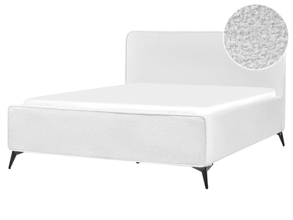 Sänky luonnonvalkoinen 160 x 200 cm buklee verhoilu puinen sälepohja metallijalat moderni perinteinen