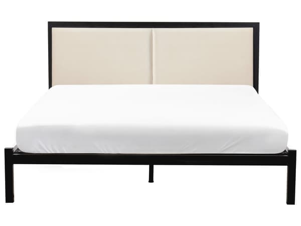 Parisänky musta teräs 140 x 200 cm sälepohjalla vaaleanbeige pehmustettu sängynpääty moderni tyyli