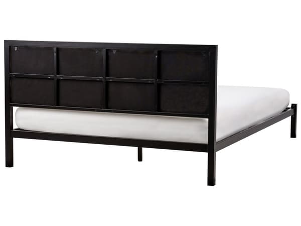 Parisänky musta teräs 140 x 200 cm sälepohjalla vaaleanbeige pehmustettu sängynpääty moderni tyyli