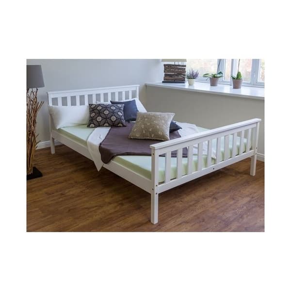 Dubbelsäng i massiv furu 140x200 - Vit - HOMESTYLE4U - Med boxfjäder