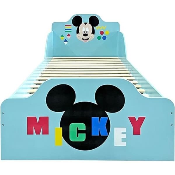Enkel träsäng - DISNEY - Musse Pigg - Flerfärgad - Blå - 90x190 cm