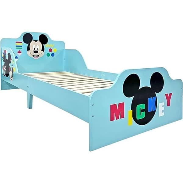 Enkel träsäng - DISNEY - Musse Pigg - Flerfärgad - Blå - 90x190 cm