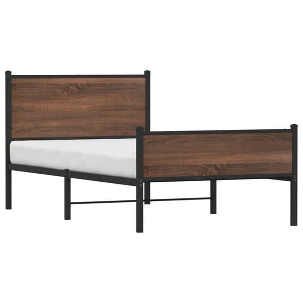 vidaXL Sängram utan madrass metall brun ek 100x190 cm