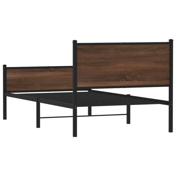 vidaXL Sängram utan madrass metall brun ek 100x190 cm