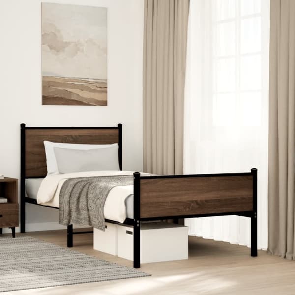 vidaXL Sengeramme i metall uten madrass brun eik 90x190 cm