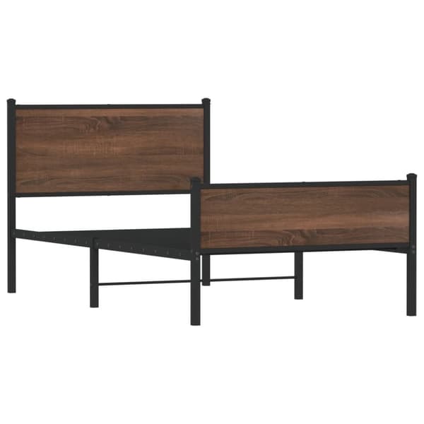vidaXL Metallinen sängynrunko ilman patjaa ruskea tammi 100x190 cm