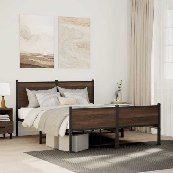vidaXL sengeramme 140x190 cm uden madras metal brun egetræsfarve