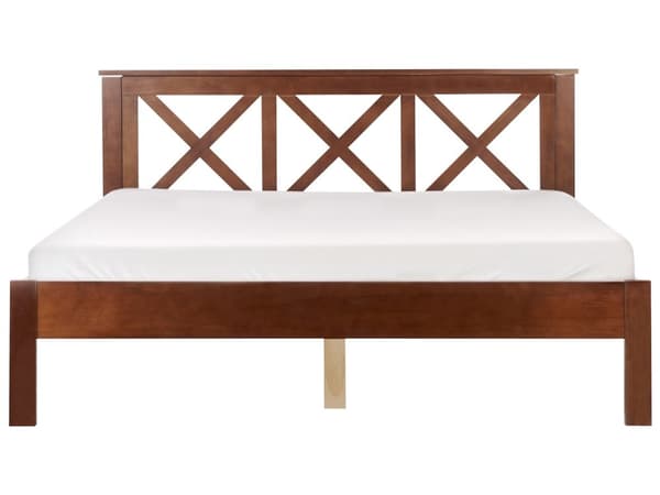 Dobbeltseng med Treramme Dekorativ Sengegavl 160 x 200 cm Rustikk Design Mørkt Tre