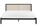 Miniatyrbilde 5 av 10: Dobbelt Sengeramme Svart Metall Lys Beige Stoff Sengegavl 160 x 200 cm Polstret Lamellbunn Minimalistisk