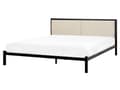 Miniatyrbilde 1 av 10: Dobbelt Sengeramme Svart Metall Lys Beige Stoff Sengegavl 160 x 200 cm Polstret Lamellbunn Minimalistisk