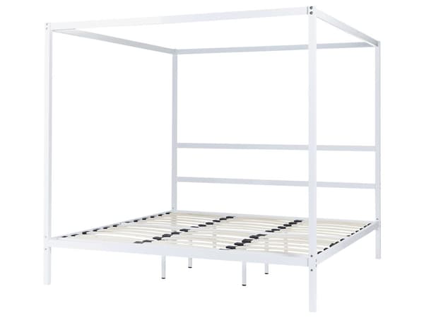 Himmelseng Hvit Metall 180 x 200 cm Lameller av kryssfiner Industriell Minimalistisk Dobbeltseng Soverom