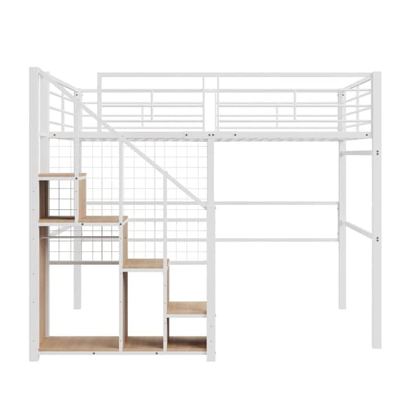 Børns mezzaninseng 140x200cm - med sikkerhedsstige og opbevaring - Hvid