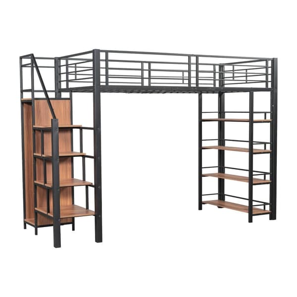 Mezzanine-säng 90x200 cm - med liten garderob och förvaringshyllor - Svart