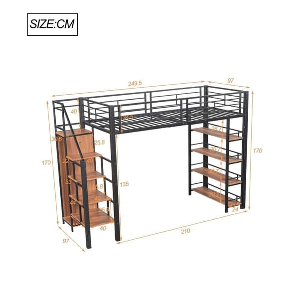 Mezzanine-säng 90x200 cm - med liten garderob och förvaringshyllor - Svart