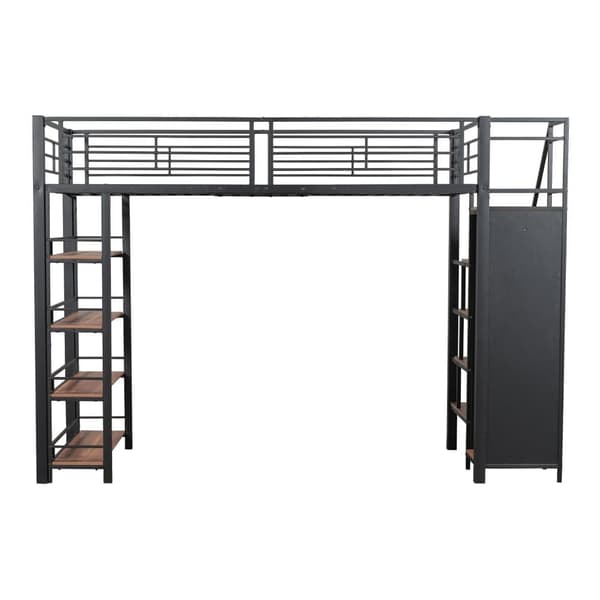 Mezzanine-säng 90x200 cm - med liten garderob och förvaringshyllor - Svart
