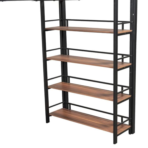 Mezzanine-säng 90x200 cm - med liten garderob och förvaringshyllor - Svart