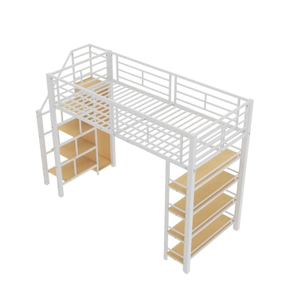 Mezzanine-säng 90x200 cm - med liten garderob och förvaringshyllor - Vit