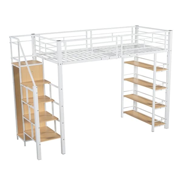 Mezzanine-säng 90x200 cm - med liten garderob och förvaringshyllor - Vit
