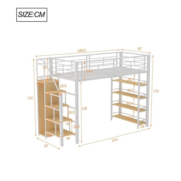 Mezzanine-säng 90x200 cm - med liten garderob och förvaringshyllor - Vit