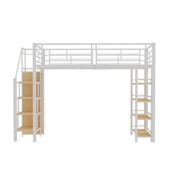 Mezzanine-säng 90x200 cm - med liten garderob och förvaringshyllor - Vit