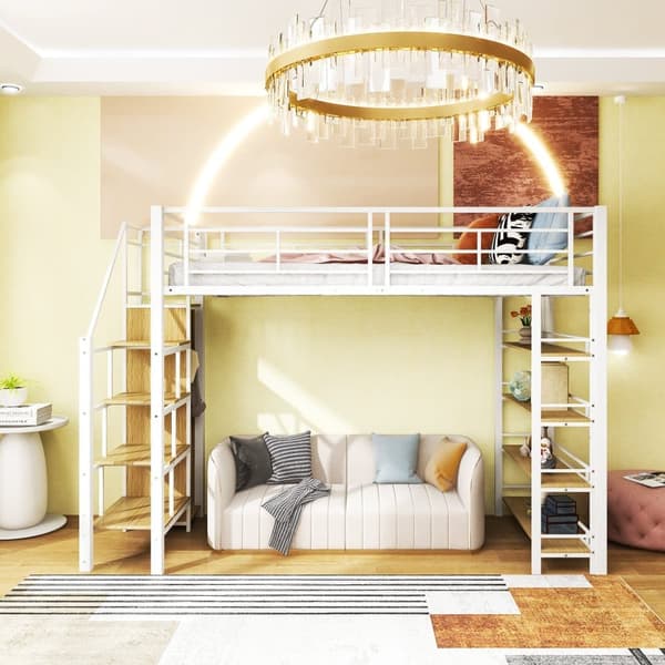 Mezzanin Seng 90x200 cm - med lille garderobeskab og opbevaringshylder - Hvid